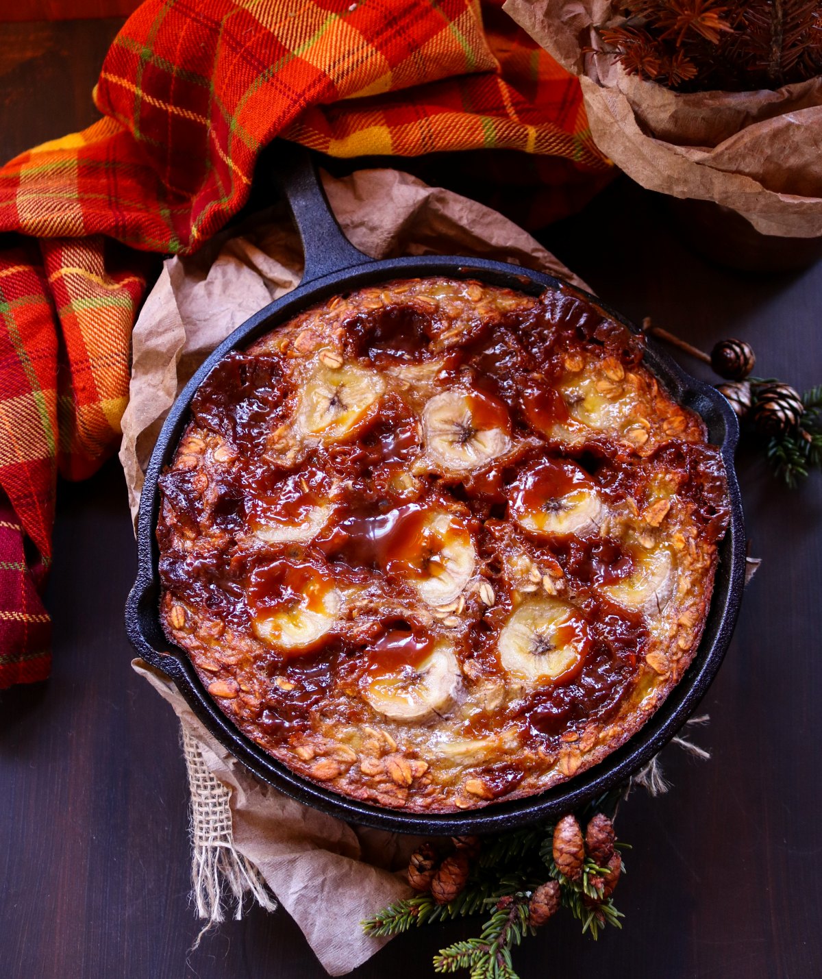 Dulce de Leche Oatmeal Bake with Bananas and Vanilla