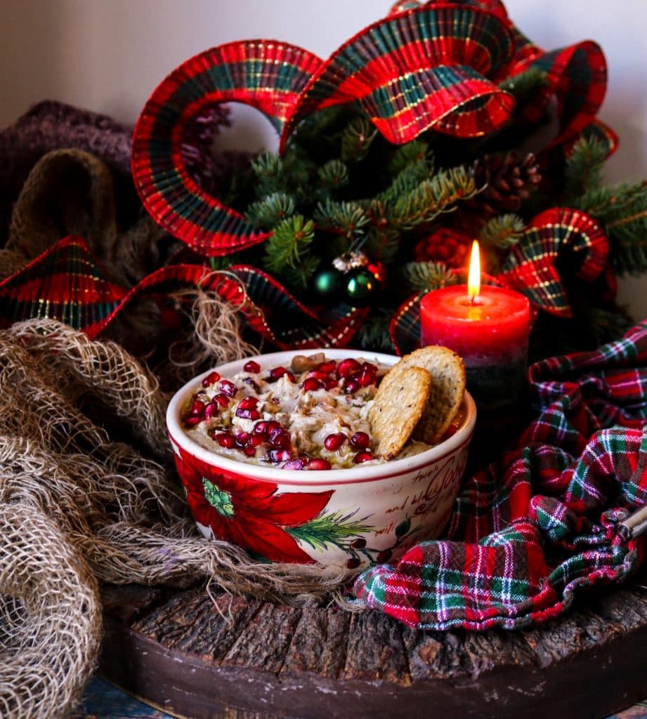 holiday chestnut pomegranate hummus Christmas appetizer