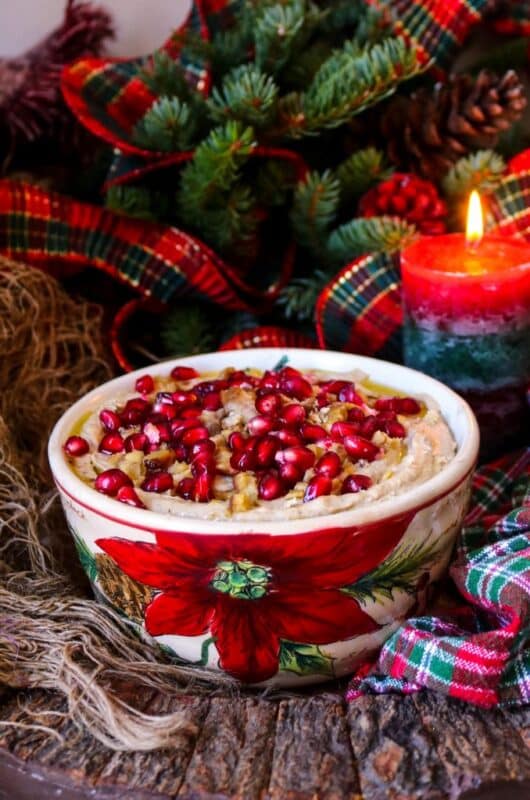 Festive Chestnut Pomegranate Hummus - A Holiday Party Dip