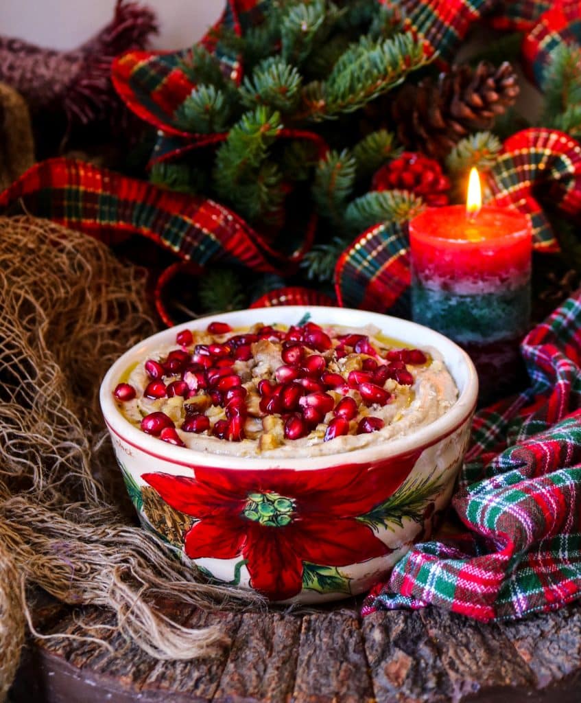 holiday chestnut pomegranate hummus Christmas appetizer