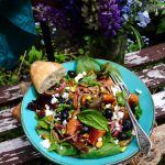 Blueberry Salad with Sausage, Goat Cheese, and Pistachios