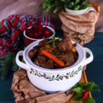 Festive Beef Stew with Mushrooms, Chestnuts and Cranberries