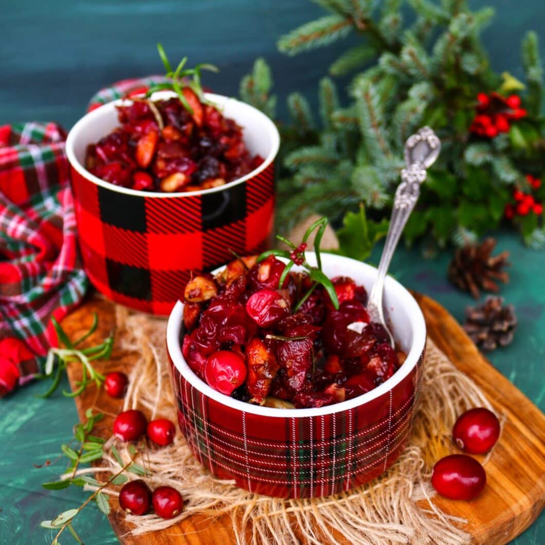 Festive Cranberry Almond Relish with Caramelized Onions, Rosemary and Honey