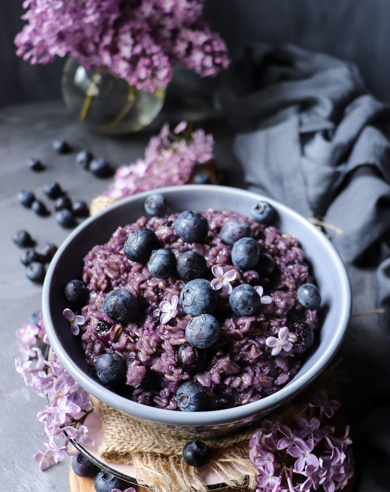 Blueberry Oatmeal with Lilac Syrup