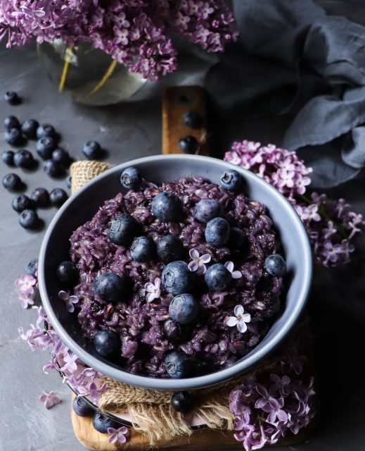 Blueberry Oatmeal with Lilac Syrup