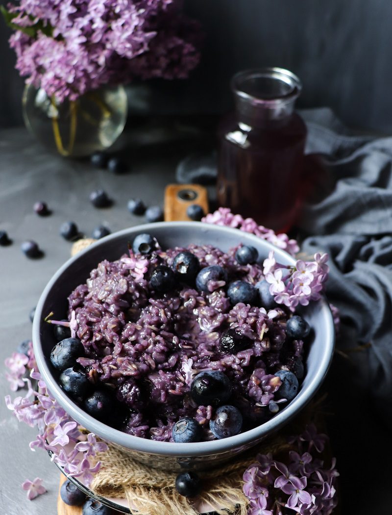 Blueberry Oatmeal with Lilac Syrup