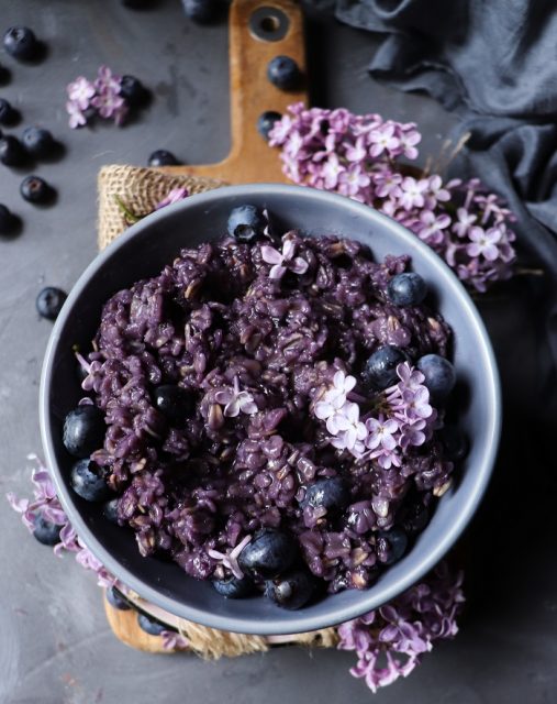 Blueberry Oatmeal with Lilac Syrup