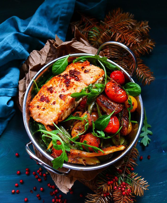 Caramelized Vegetable Salmon Salad