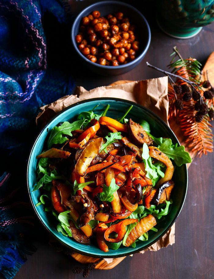 Eggplant Crispy Chickpea Salad
