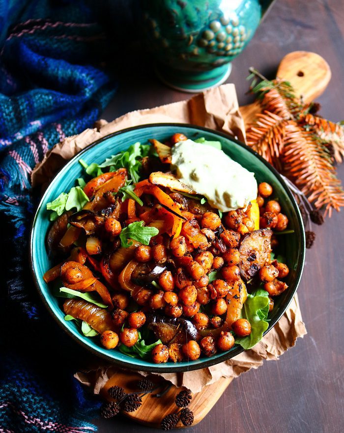 Eggplant Crispy Chickpea Salad