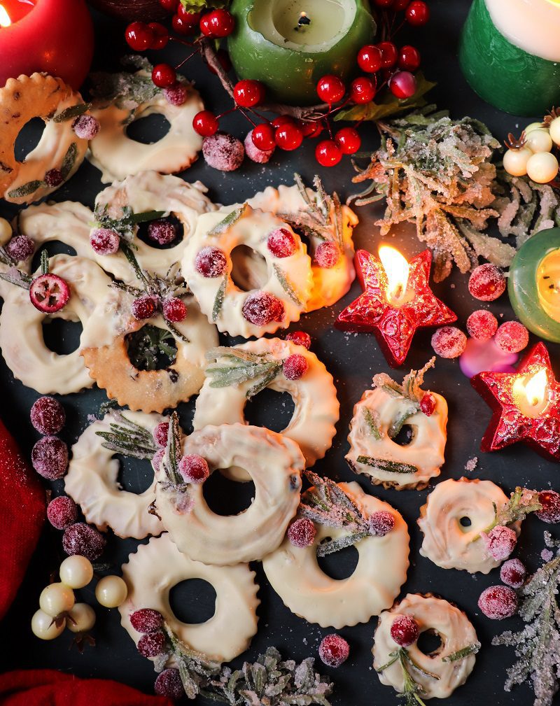 Cranberry Rosemary Shortbread Cookies