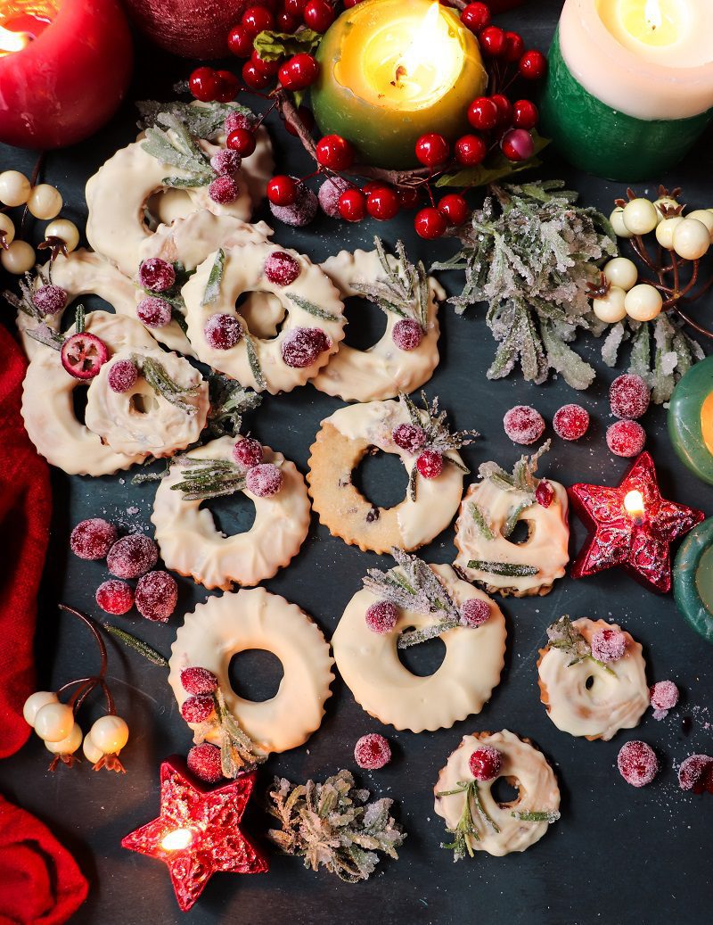 Cranberry Rosemary Shortbread Cookies