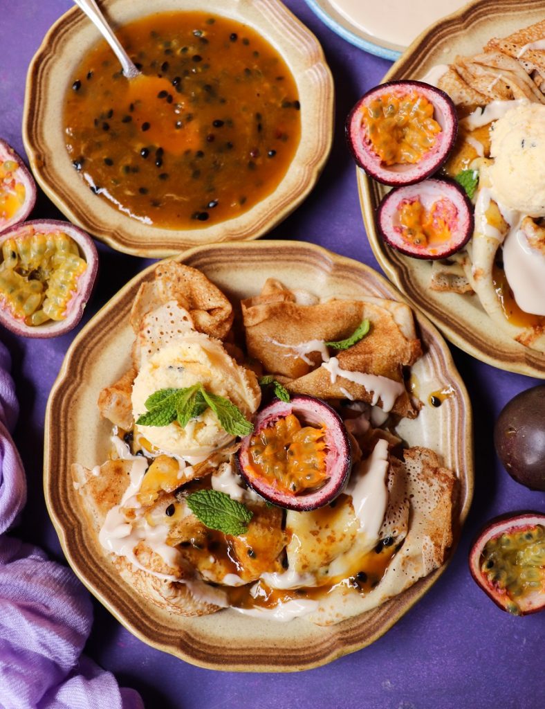 Crêpes with Passion Fruit Sauce