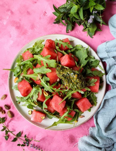 Watermelon Salad with Pistachio Mint Pesto
