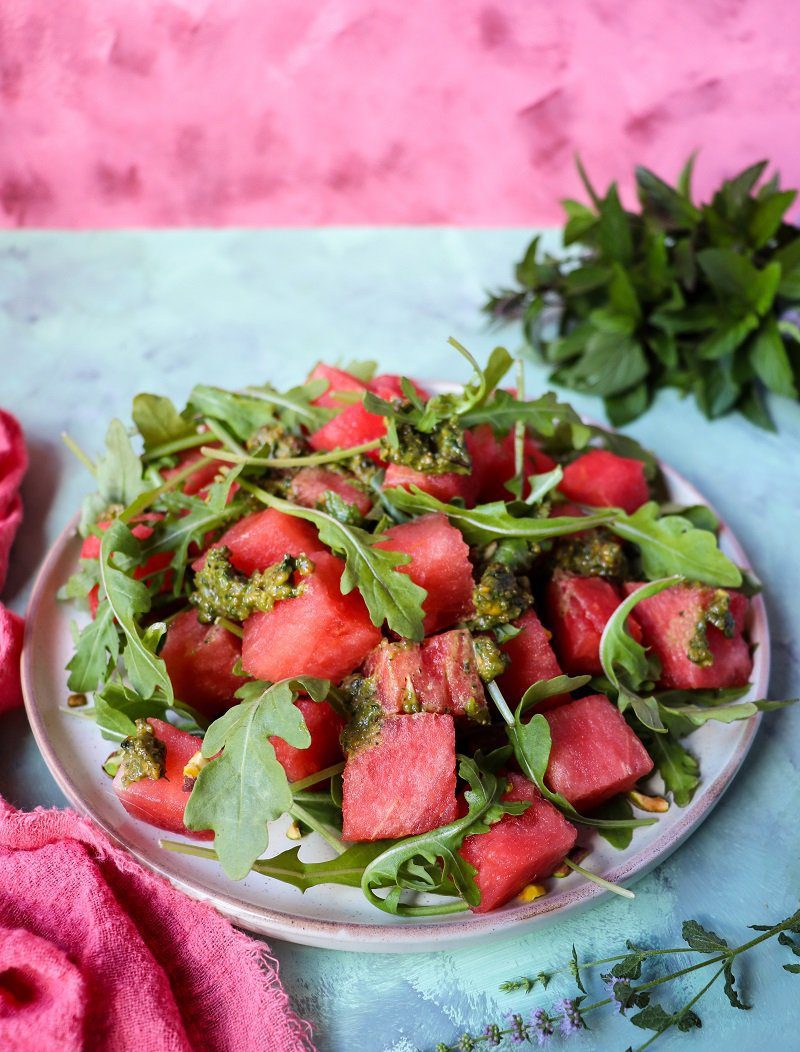 Watermelon Salad with Pistachio Mint Pesto