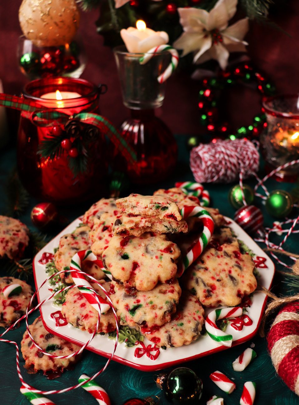 Candy Cane Shortbread Cookies with Mint Chocolate Chips recipe