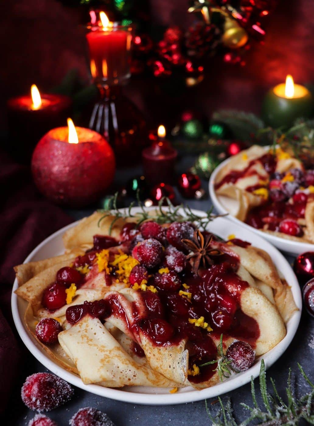 Crêpes with Cranberry Wine Sauce