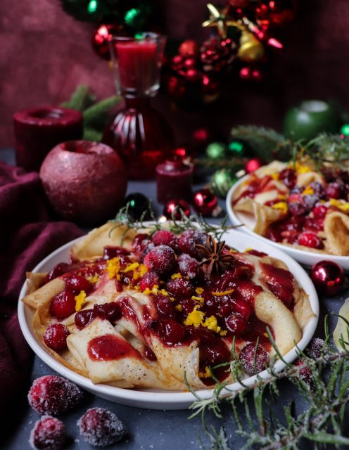 Crêpes with Cranberry Wine Sauce