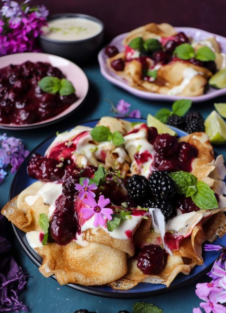 Crêpes with Cream Cheese Blackberry Sauce