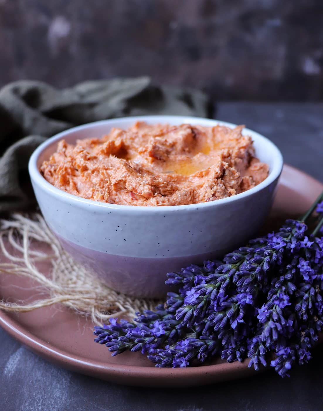 Creamy sun-dried tomato spread with herbs.