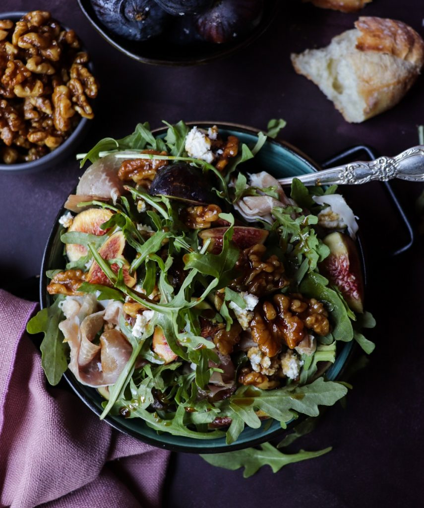 Caramelized Walnut Fig Prosciutto Salad