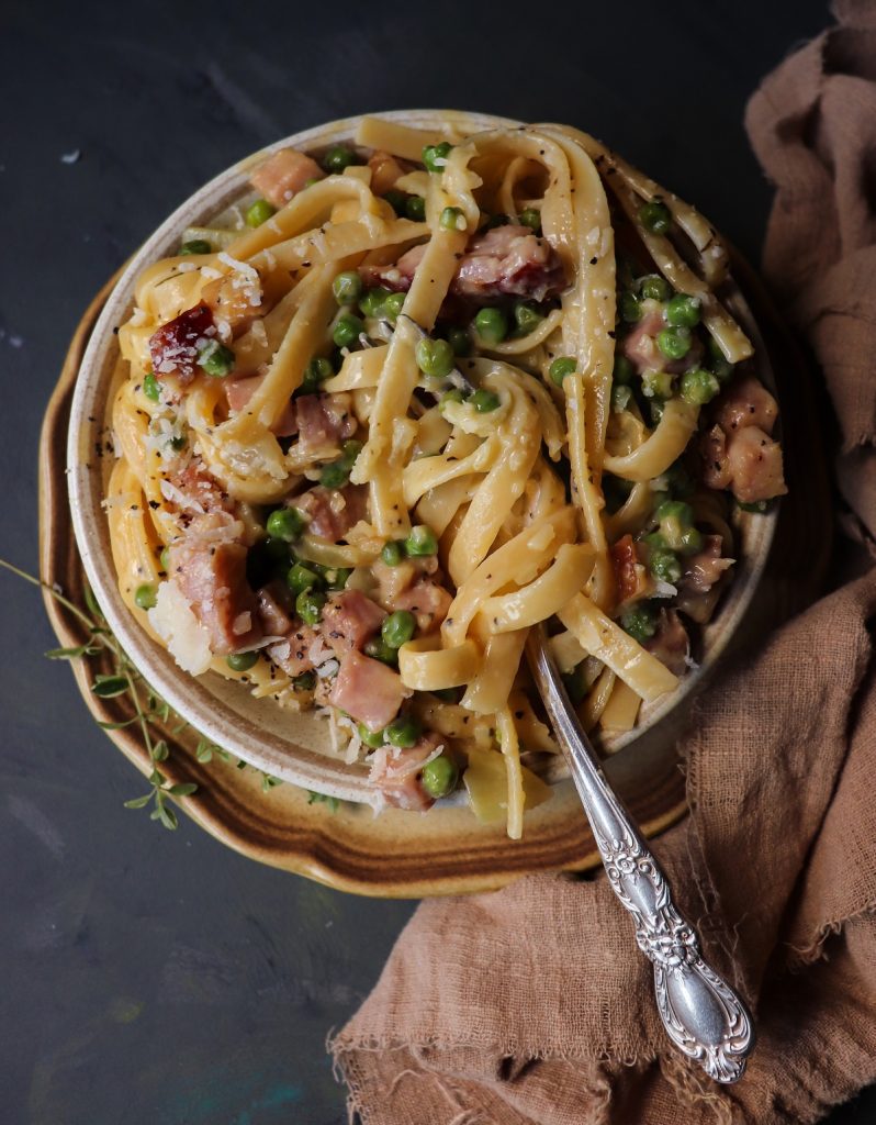 Pasta alla Papalina (Creamy Ham Pea Pasta)
