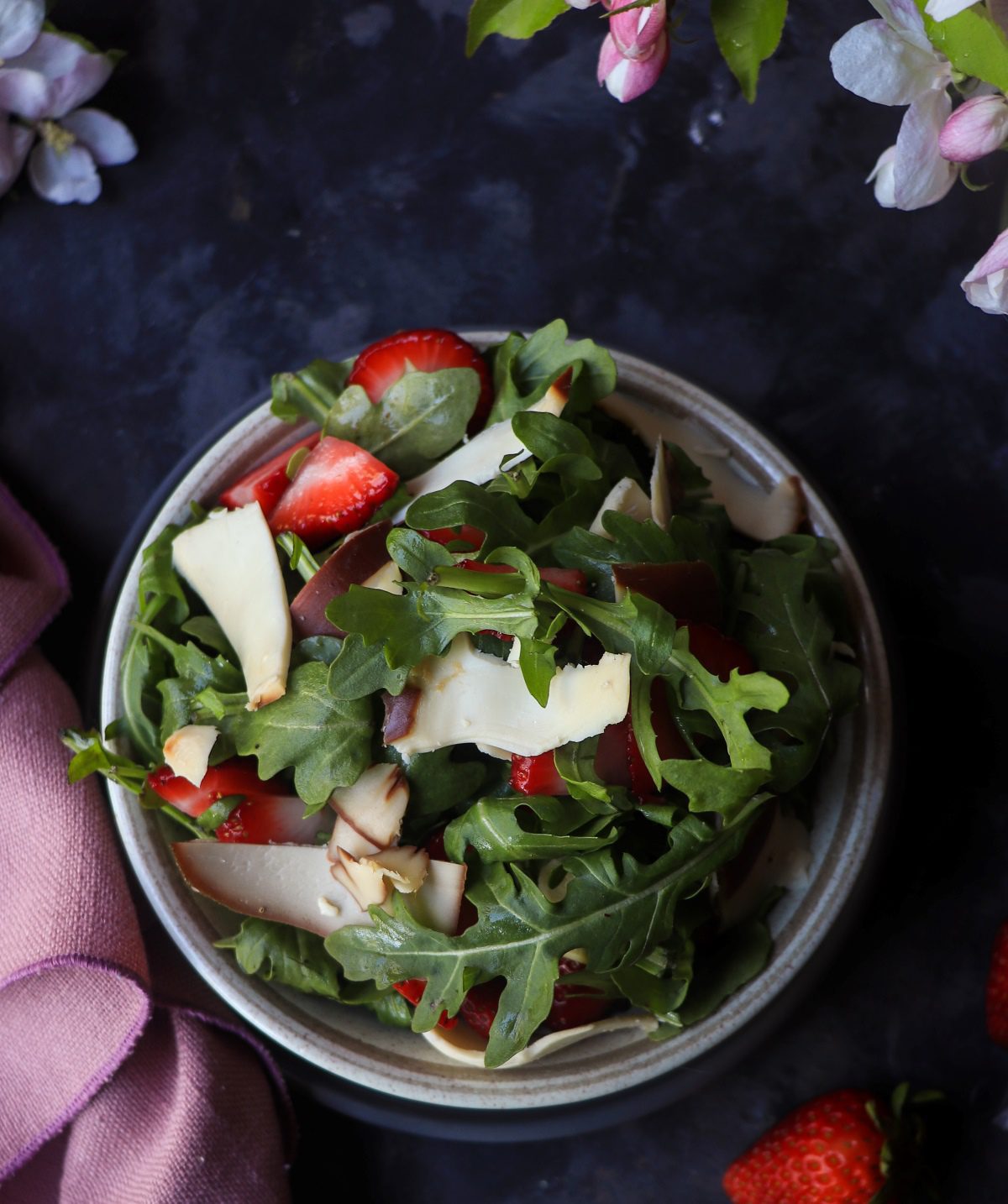 strawberry salad with smoked goat cheese