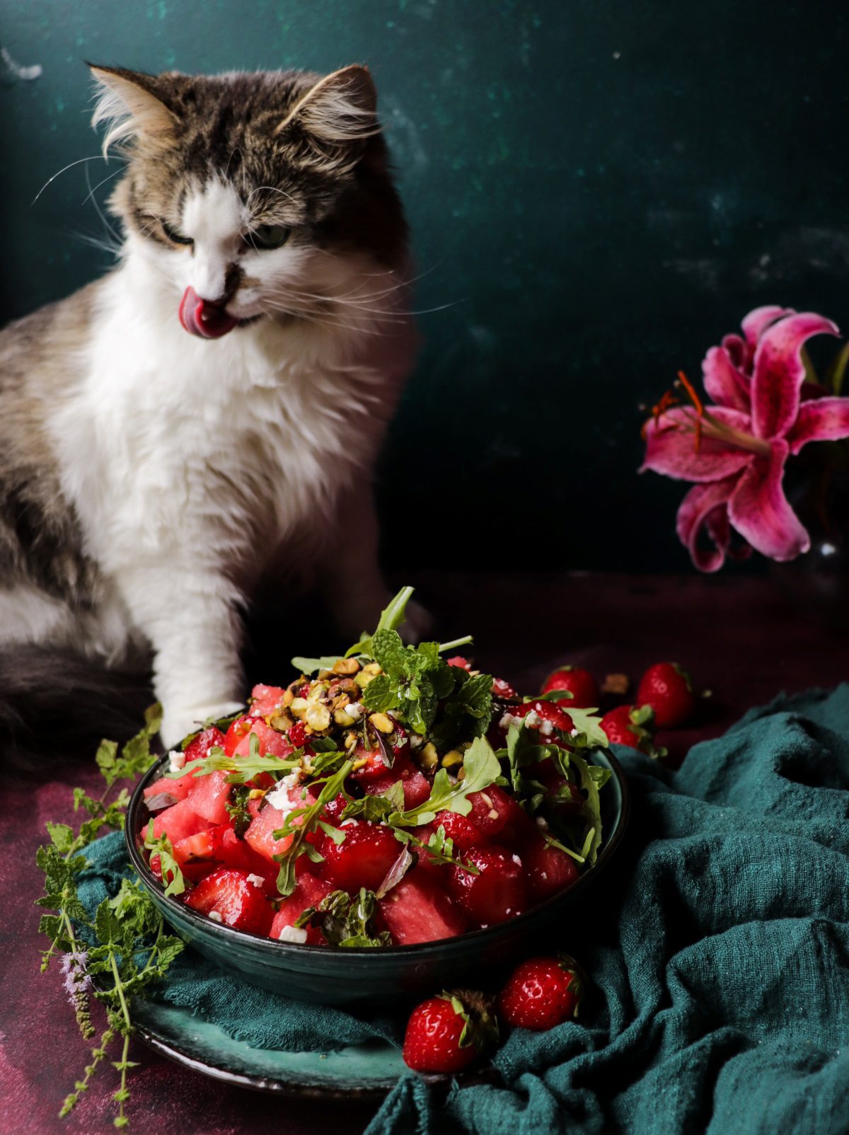 Watermelon Strawberry Pistachio Salad 