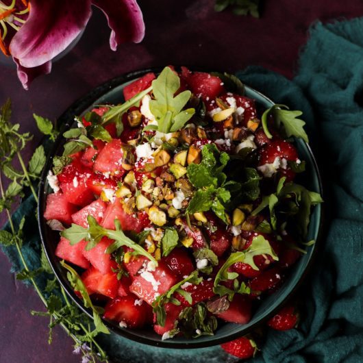 Watermelon Strawberry Pistachio Salad 