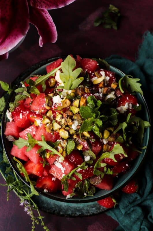 Watermelon Salad with Strawberries and Pistachios