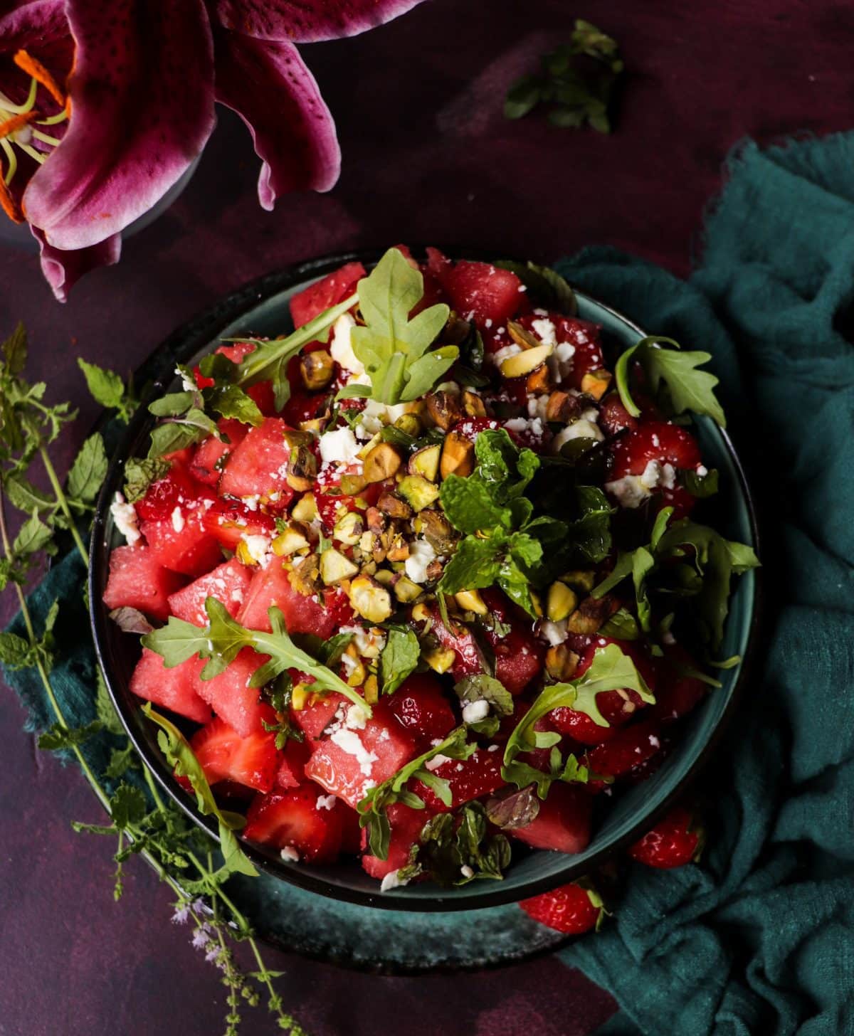 Watermelon Strawberry Pistachio Salad 