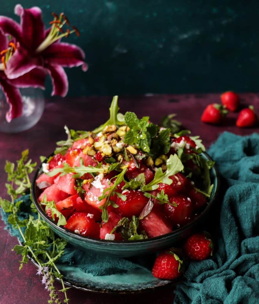 Watermelon Strawberry Pistachio Salad