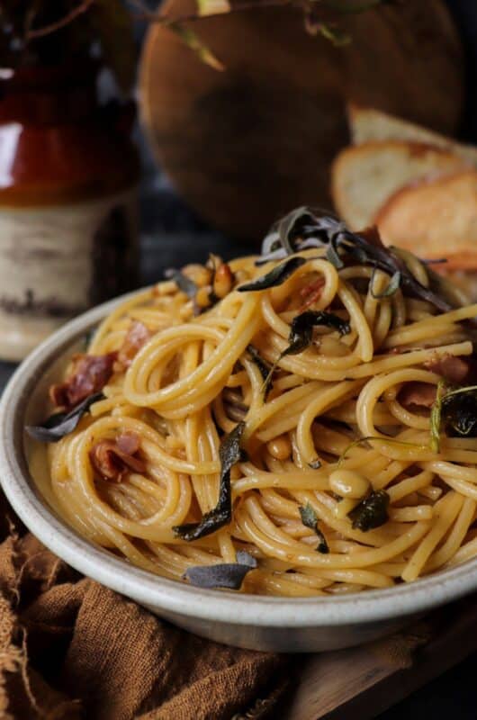 Sage and Prosciutto Pasta with Pine Nuts