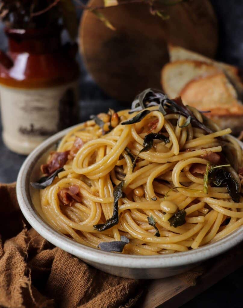Sage and Prosciutto Pasta with Pine Nuts