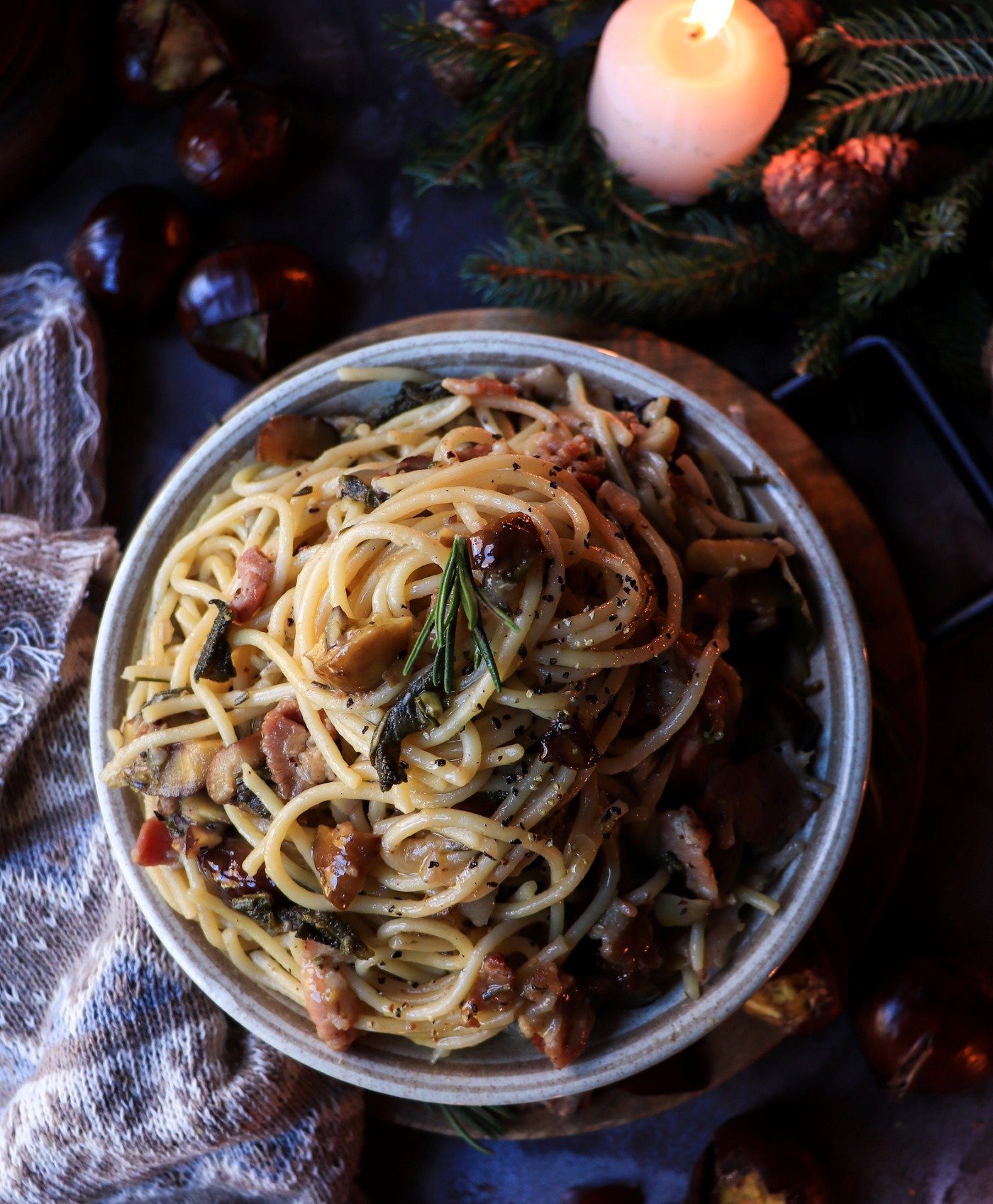 Chestnut and Bacon Pasta