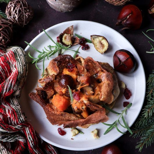 Festive Butternut Squash, Ham and Chestnut Crêpes