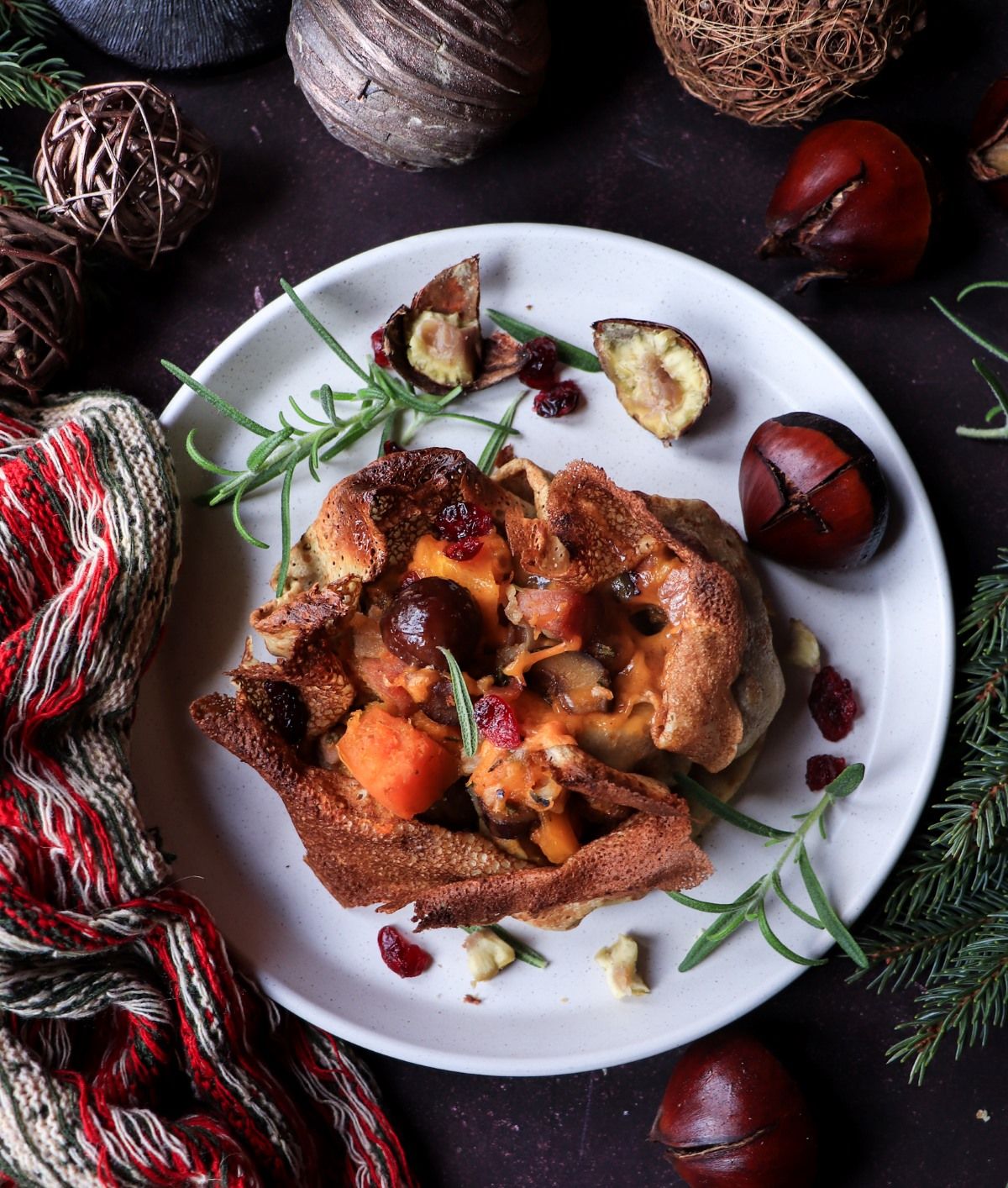 Festive Butternut Squash, Ham and Chestnut Crêpes