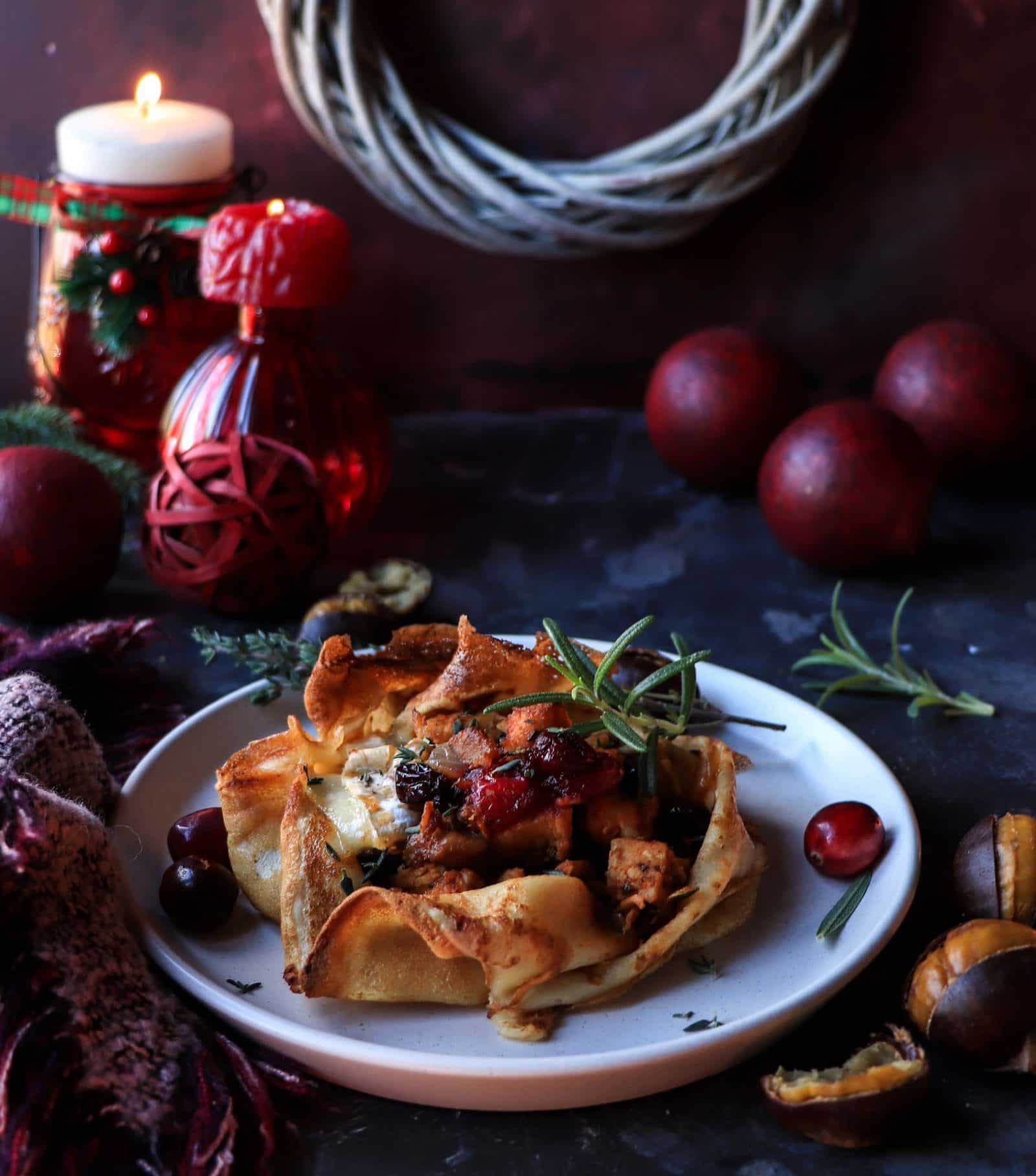 Crêpes with leftover Turkey, Chestnuts and Cranberries