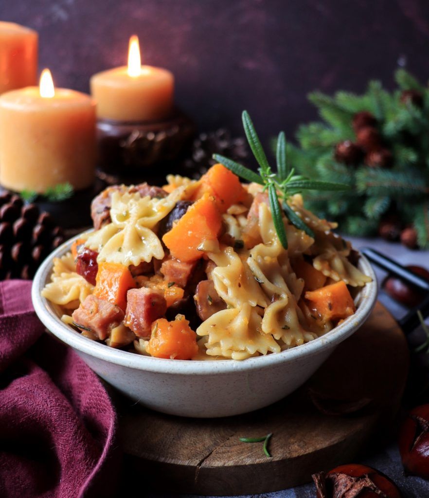This holiday Butternut Squash Chestnut Pasta is a cozy, elegant dish