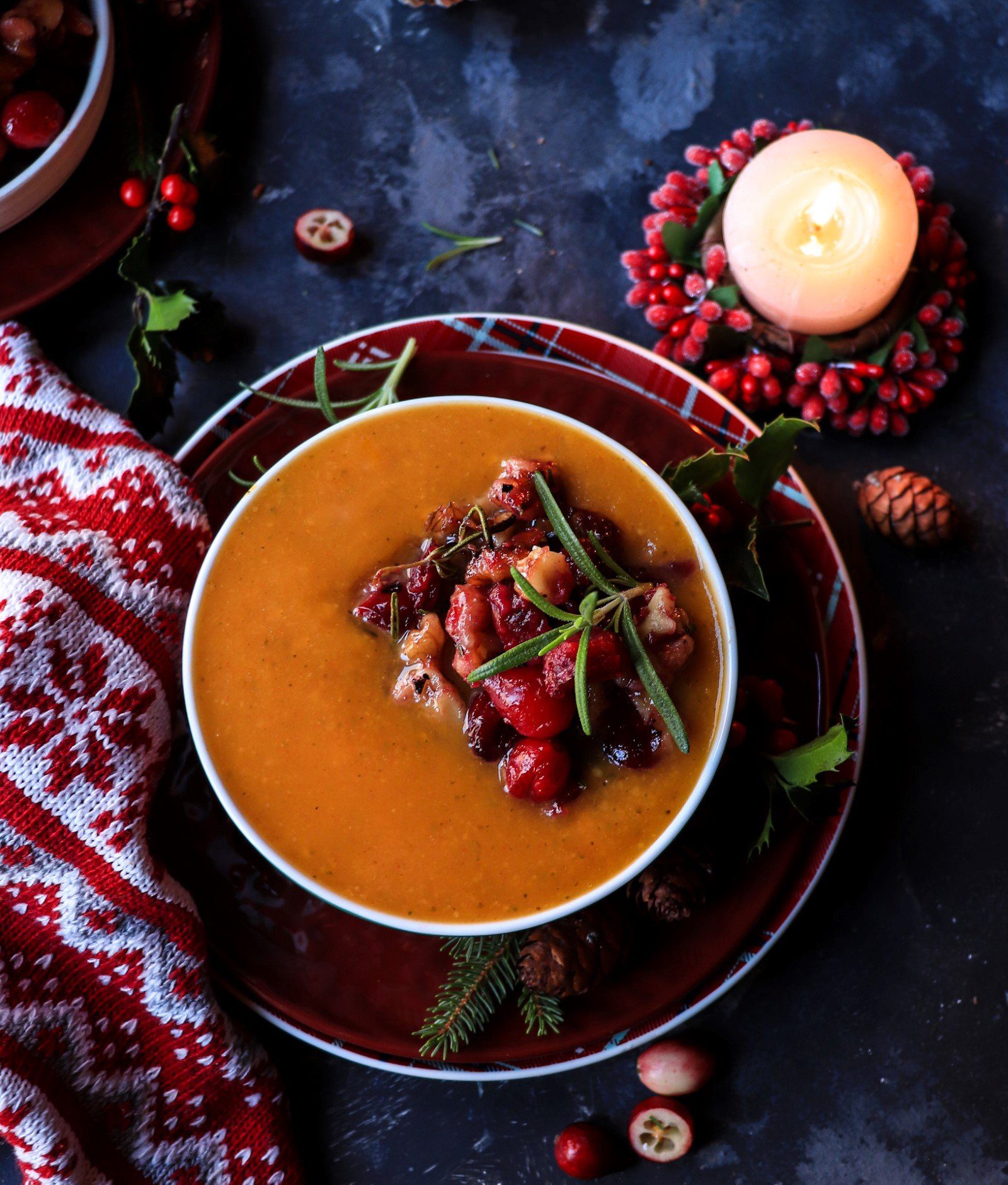 Pumpkin Soup with Cranberry Walnut Relish (Holiday Pumpkin Soup recipe)