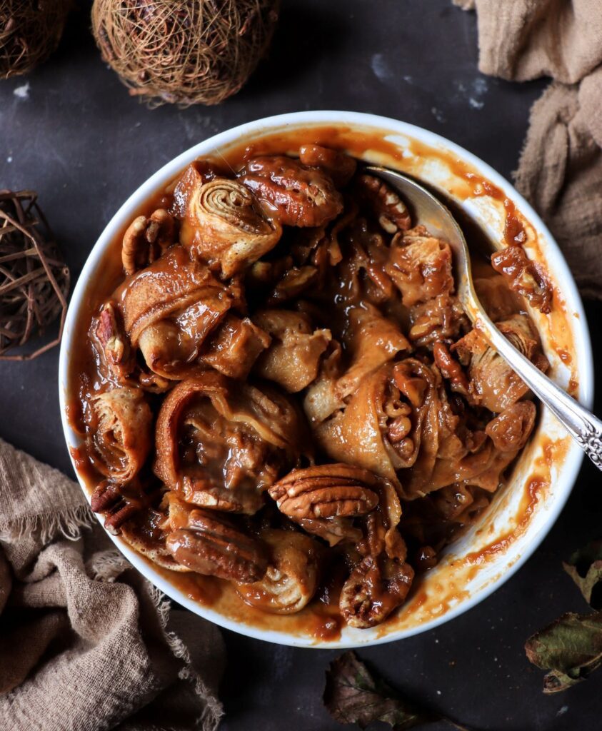 Dulce de Leche Crêpe Bake with Pecans and Brandy