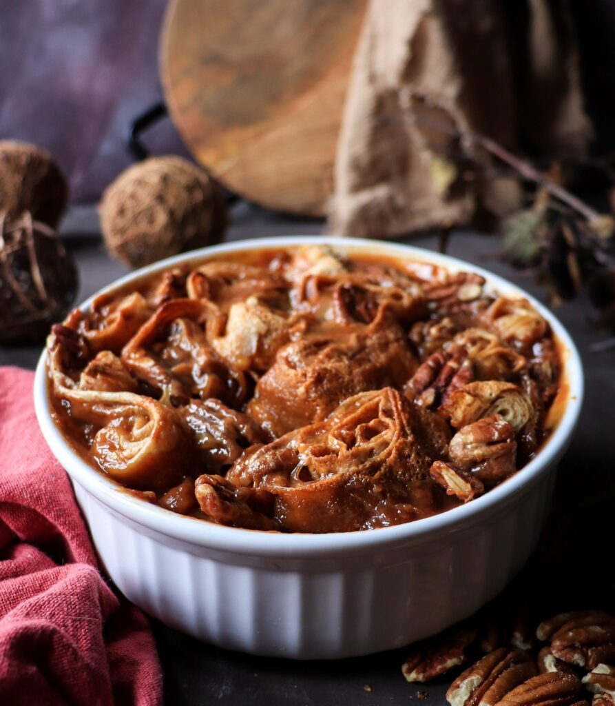 Dulce de Leche Crêpe Bake with Pecans and Brandy