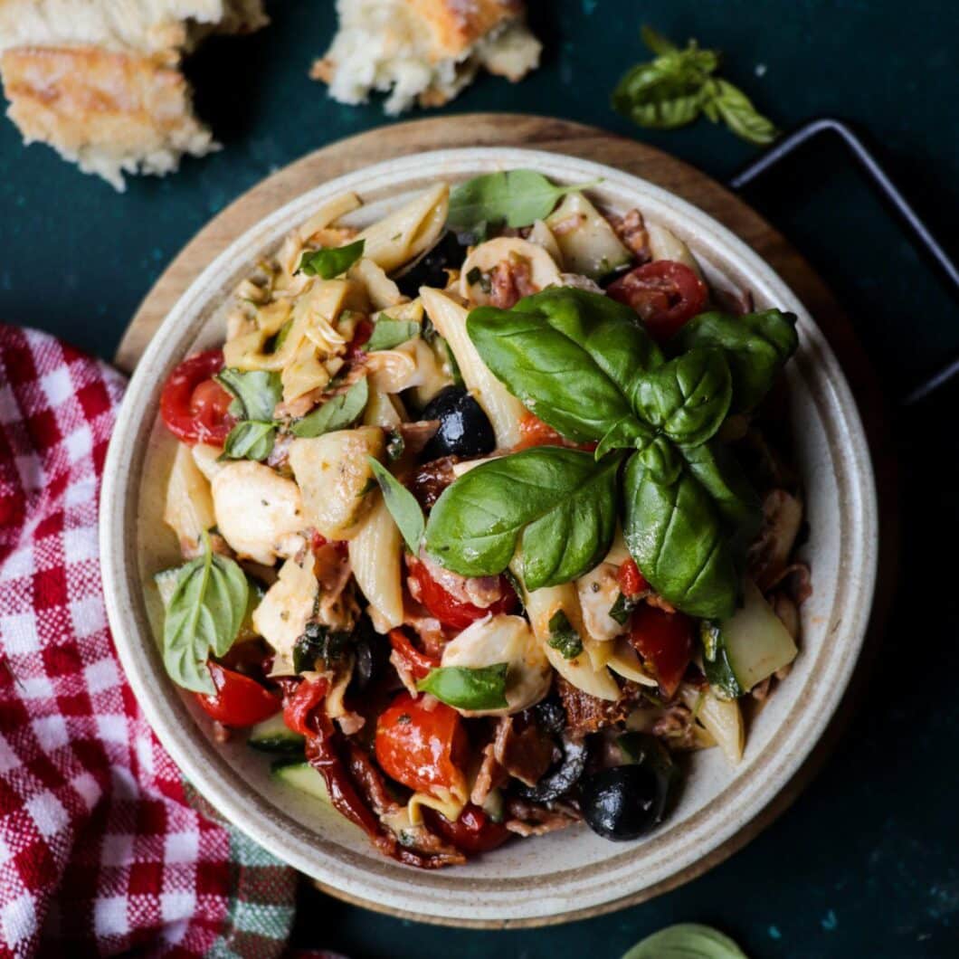Pasta Salad with Artichokes, Mozzarella, and Salami