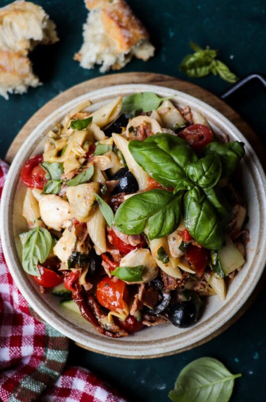 Pasta Salad with Artichokes, Mozzarella, and Salami