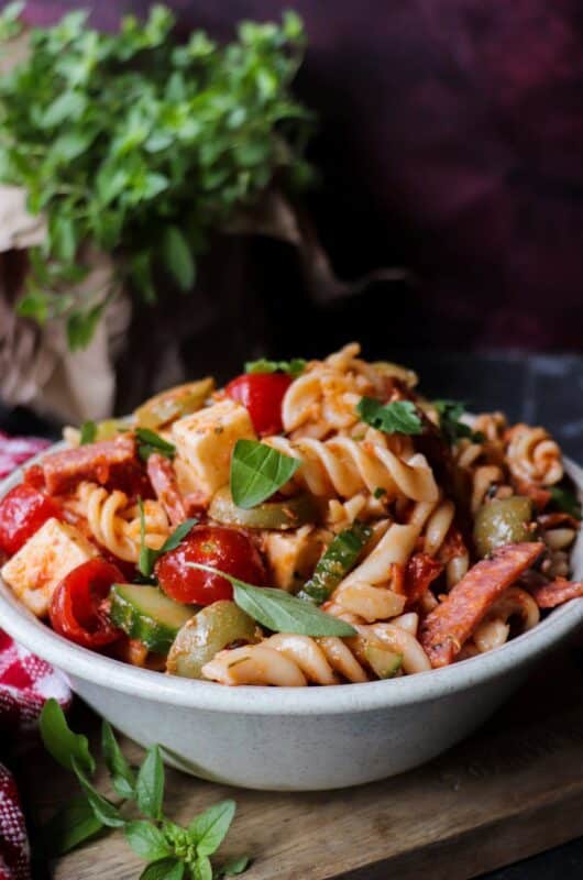 Pasta Salad with Salami, Mozzarella and Sun-Dried Tomatoes