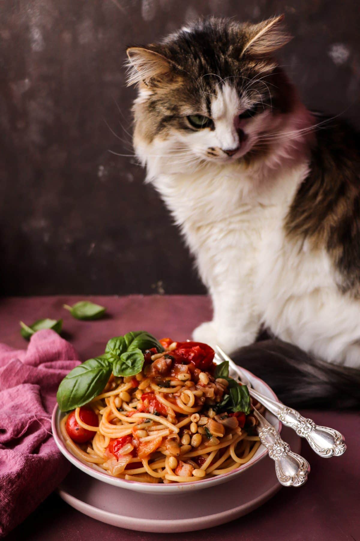 Pasta with Pancetta, Tomatoes, and Pine Nuts