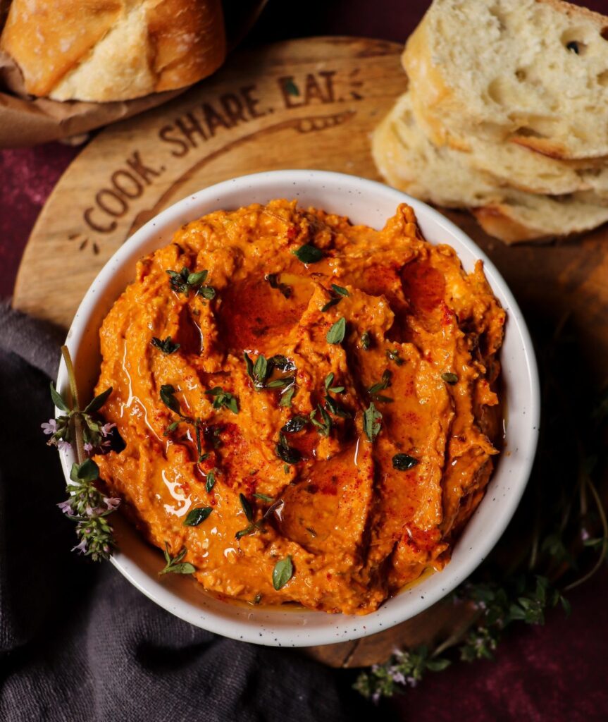 Roasted Sweet Pepper Dip with Sour Cream and Feta
