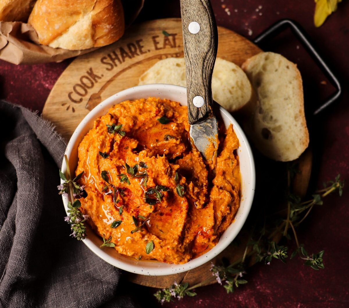 Roasted Sweet Pepper Dip with Sour Cream and Feta