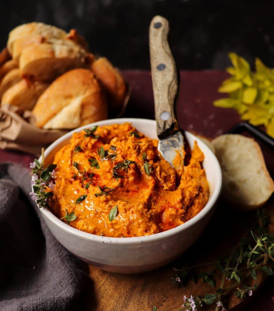 Roasted Sweet Pepper Dip with Sour Cream and Feta