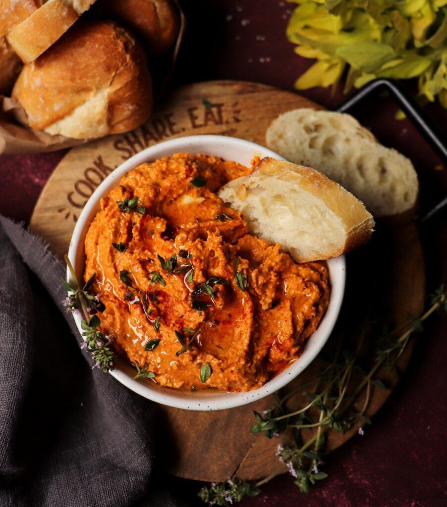 Roasted Sweet Pepper Dip with Sour Cream and Feta